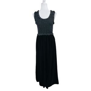 Max Studio Black Smocked Georgette Velvet Sleeveless Maxi Dress XS/Small NWT